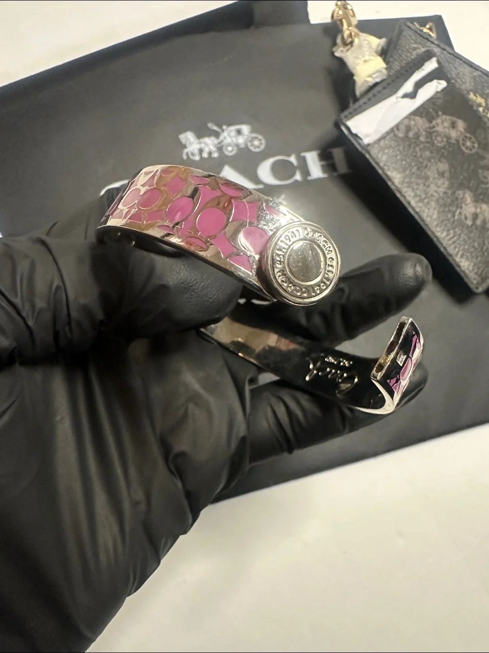 Coach Pink Signature Pattern Cuff Bracelet